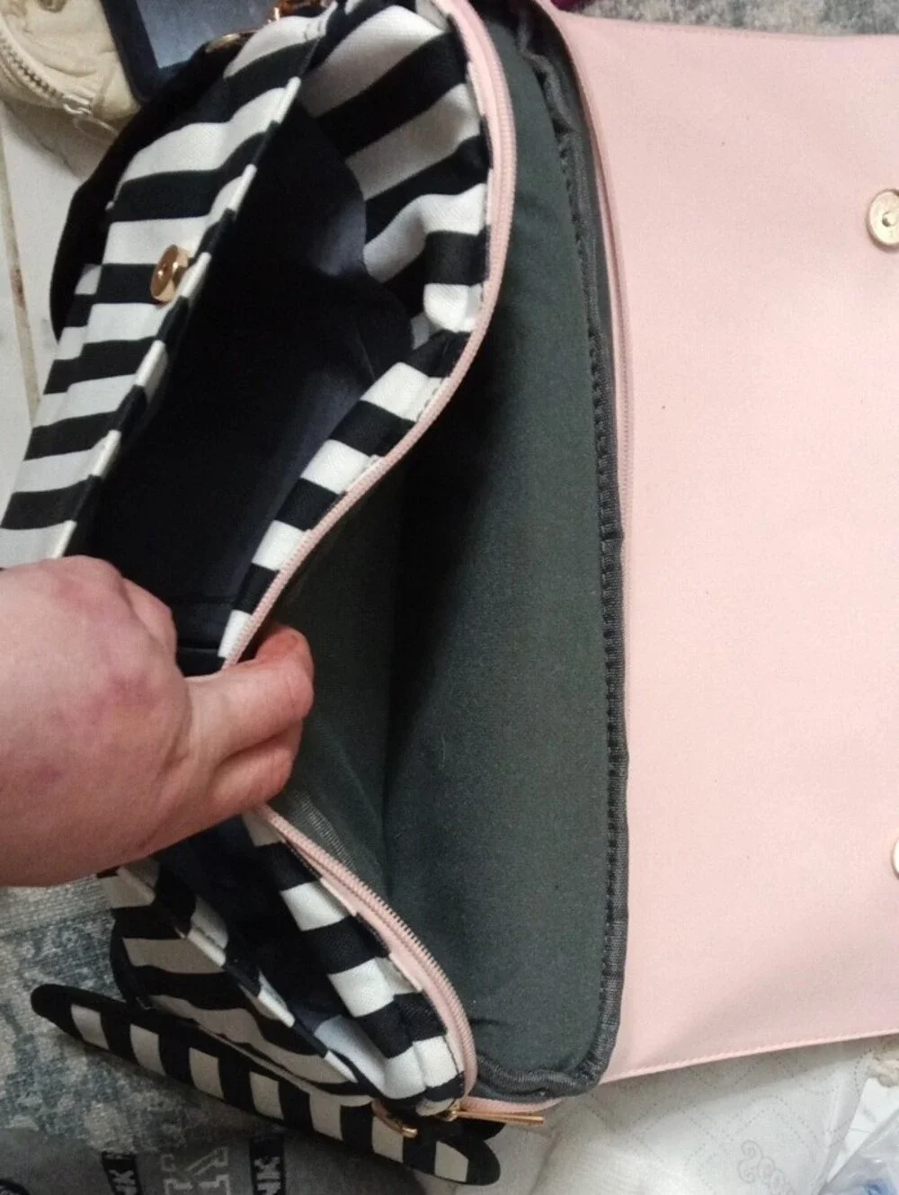 Pink Bow Satchel with Black & White Stripes